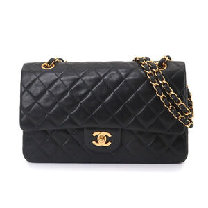 Chanel Matelasse 25 Chain Shoulder Handbag, Lambskin, Black, A01112, Gold Har...